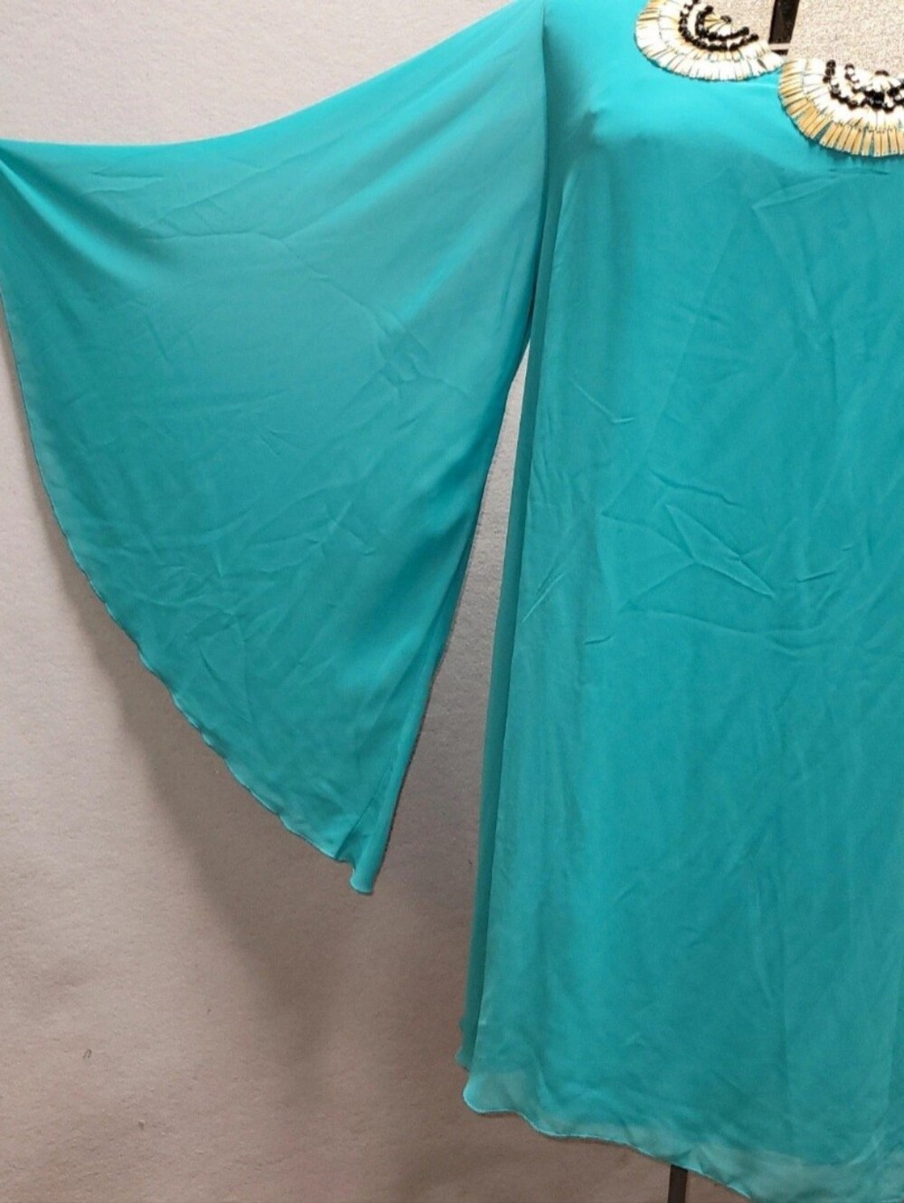 Bisou Bisou Turquoise/teal/aqua One-Shoulder Dress with Draped Bell Sleeve